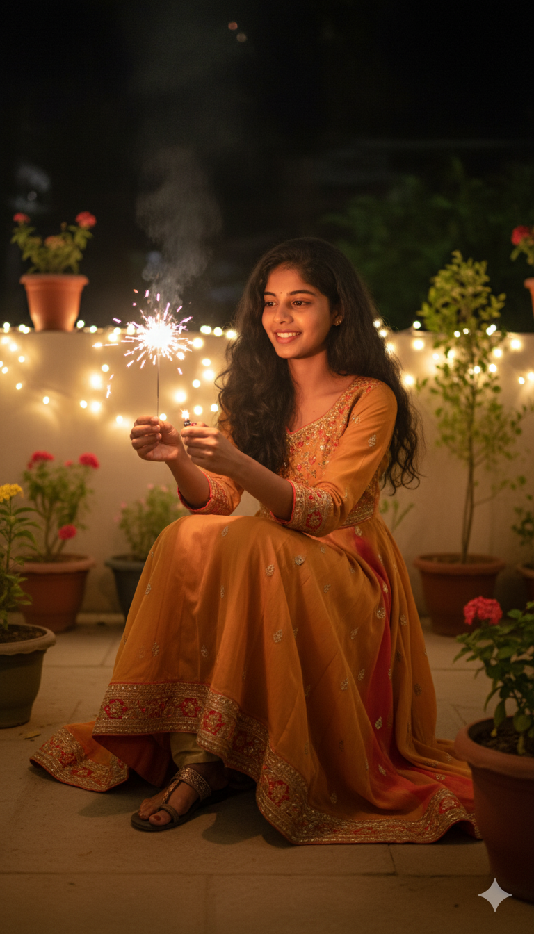 Indian woman holding sparkler