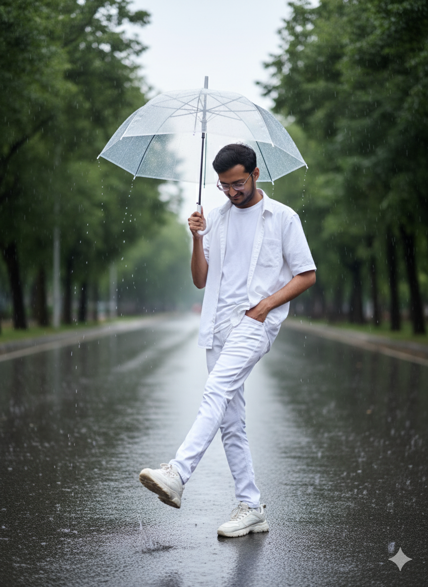Indian Man In Rainy Street