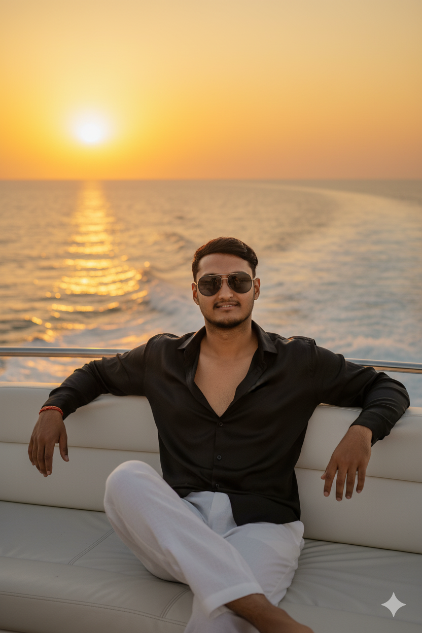 Luxury yacht sunset potrait